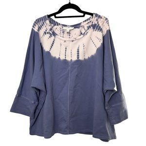 J. Jill Pure Jill Blue Tie Dye Dolman Sleeve Pullover Sweatshirt XL 100% Cotton